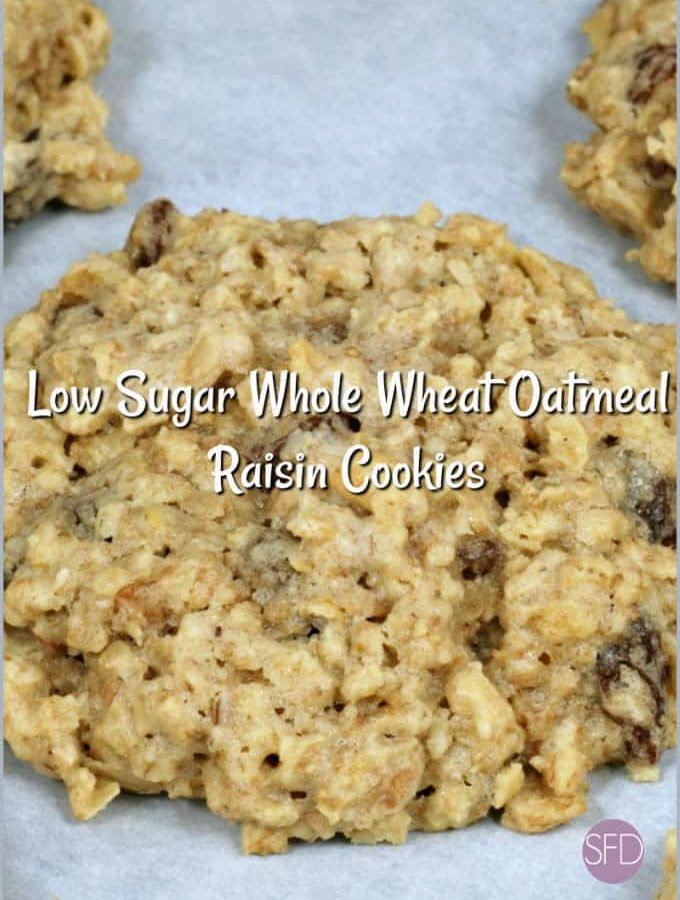 Low Sugar Whole Wheat Oatmeal Raisin Cookies