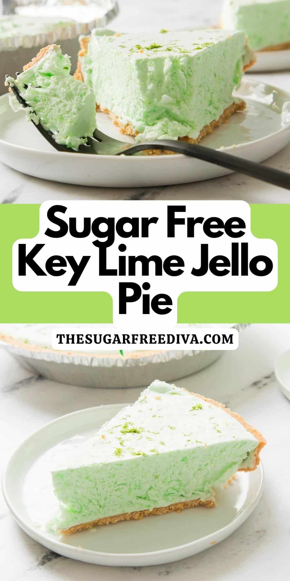Sugar Free Key Lime Jello Pie, a simple no bake dessert recipe made with gelatin and that has no added sugar.