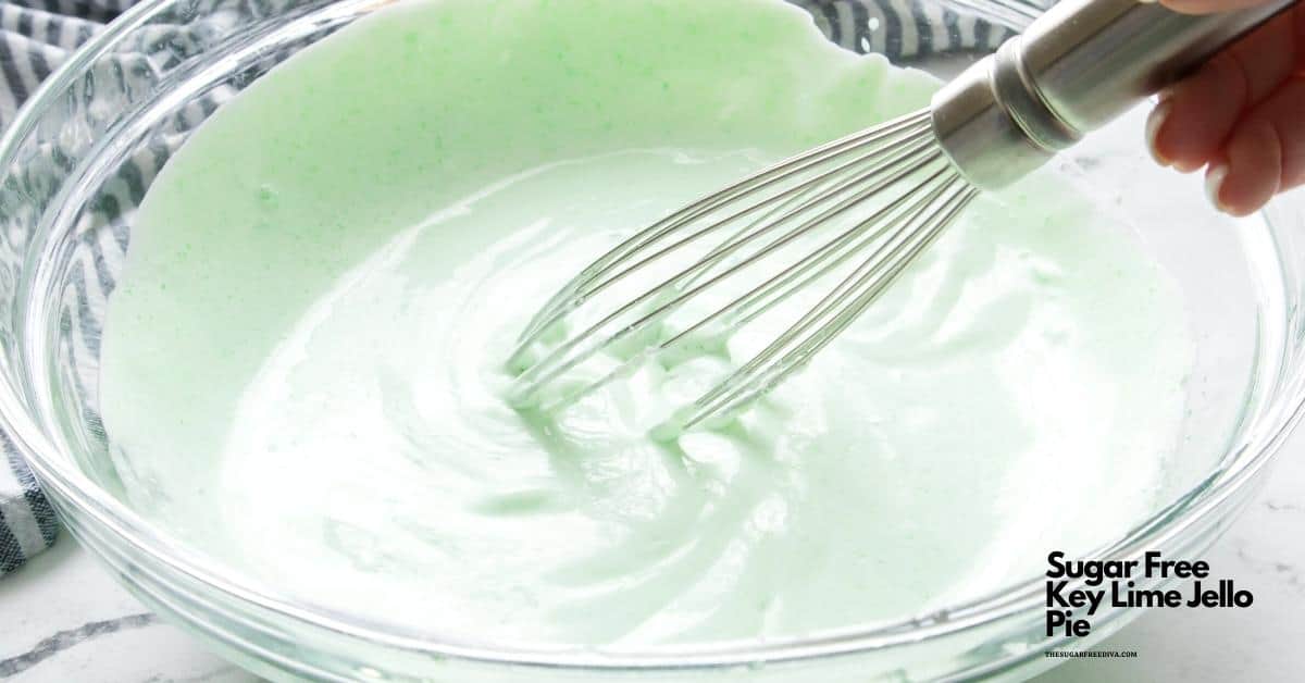 Sugar Free Key Lime Jello Pie, a simple no bake dessert recipe made with gelatin and that has no added sugar.