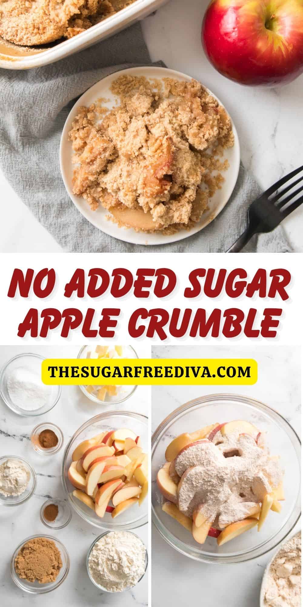No Added Sugar Apple Crumble, a simple and delicious classic fall dessert recipe made with no added sugar. Includes lower carb and gluten free options.