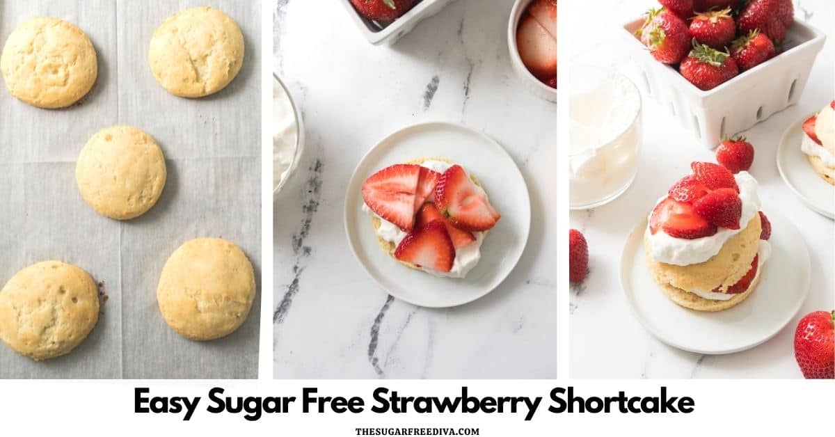 EASY Sugar Free Strawberry Shortcake, a simple and tasty dessert recipe that features fresh fruit. Low carb, sugar free, diet friendly.