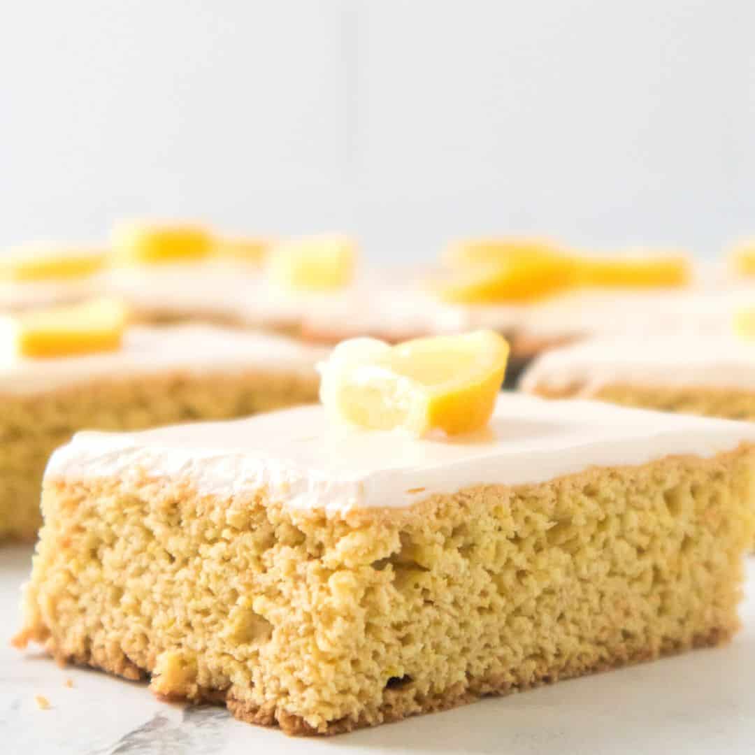 Sugar Free Lemon Sheet Cake Bars, a simple and delicious dessert recipe for  dessert cake bars that has no added sugar.