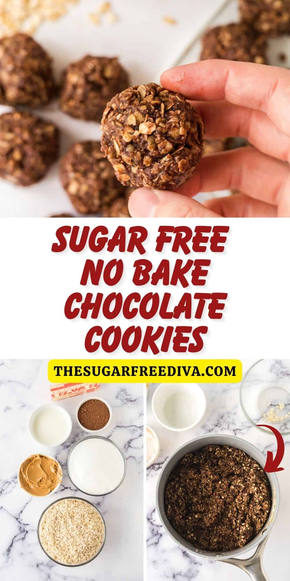 No Bake Sugar Free Chocolate Cookies, a simple and delicious dessert recipe made with oatmeal, peanut butter, and unsweetened cocoa. GF SF