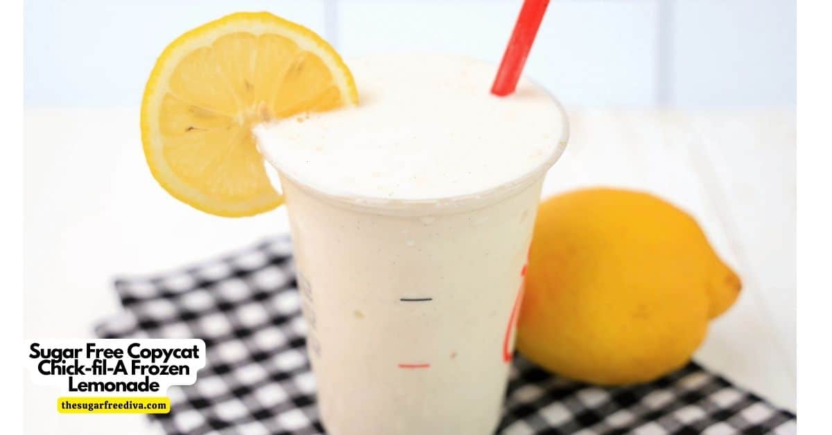 This is the recipe for Sugar Free Copycat Chick-fil-A Frozen Lemonade that is the perfect cold drink to enjoy on a warm day. Vegan option.