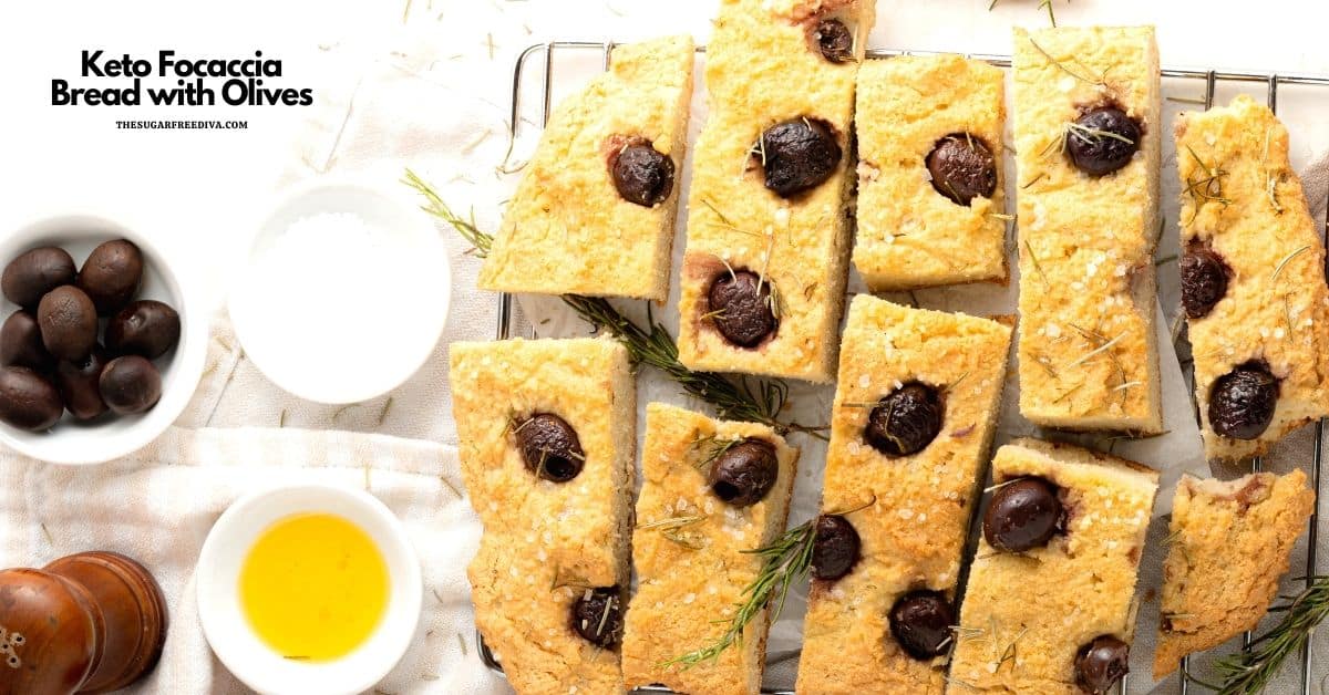 Keto Focaccia Bread with Olives, a simple classic Italian bread recipe made low in carbohydrates and gluten free.