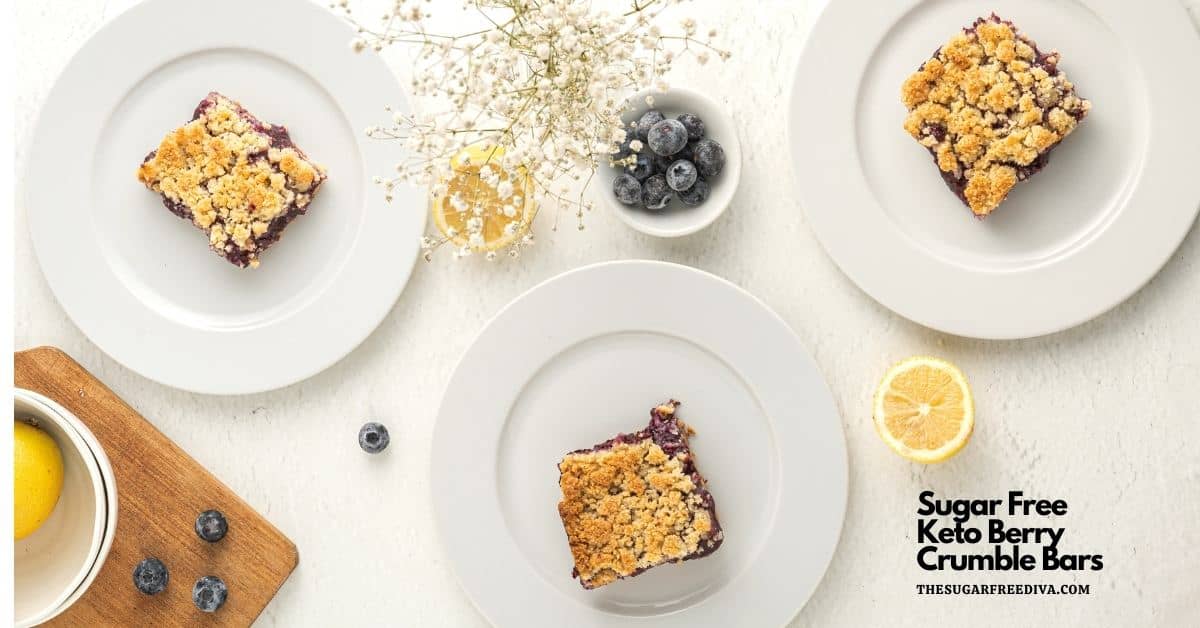 Sugar Free Keto Berry Crumble Bars, a delicious dessert recipe made with fresh berries and a crumble topping. Keto and gluten free diet.