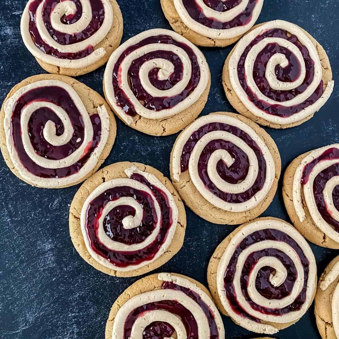 Sugar Free Copycat PB and J Crumbl Cookies, an inspired and tasty peanut butter and jelly cookie made with no added sugar.