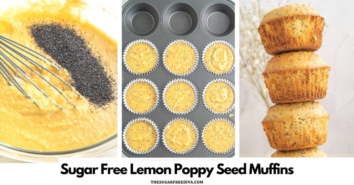 Sugar Free Lemon Poppy Seed Muffins, a keto low carb and diabetic friendly recipe  for a perfect breakfast or snack idea.