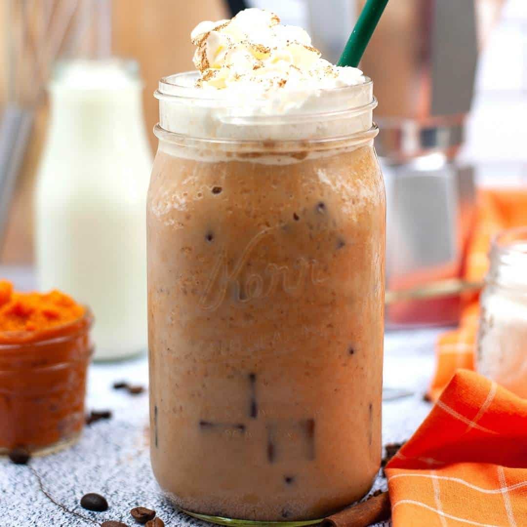 Sugar Free Pumpkin Spice Copycat Frappuccino, a delicious and simple fall inspired coffee beverage made without adding sugar.
