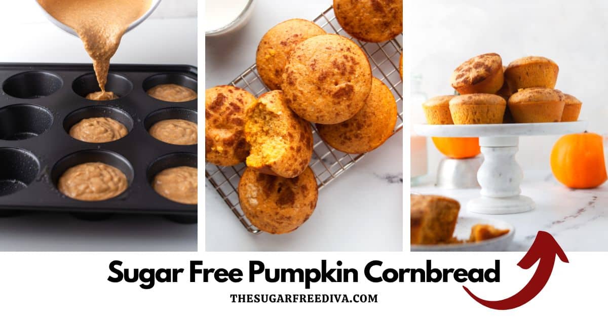 Sugar Free Pumpkin Cornbread Muffins, a delicious and easy recipe for bread made with pumpkin puree and no added sugar.