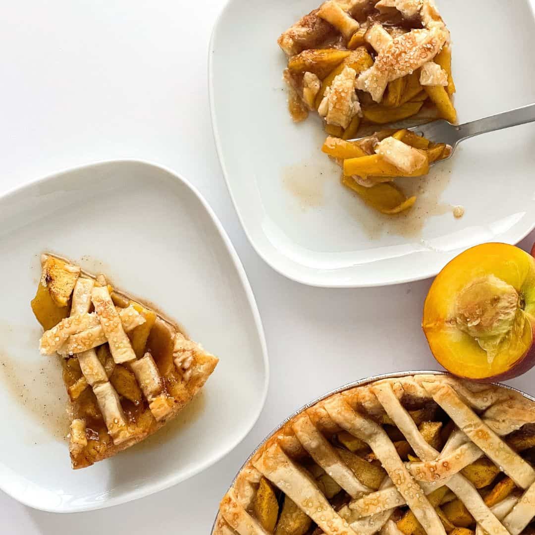 Homemade Sugar Free Peach Pie, a simple dessert recipe featuring fresh peaches and made with no added sugar.