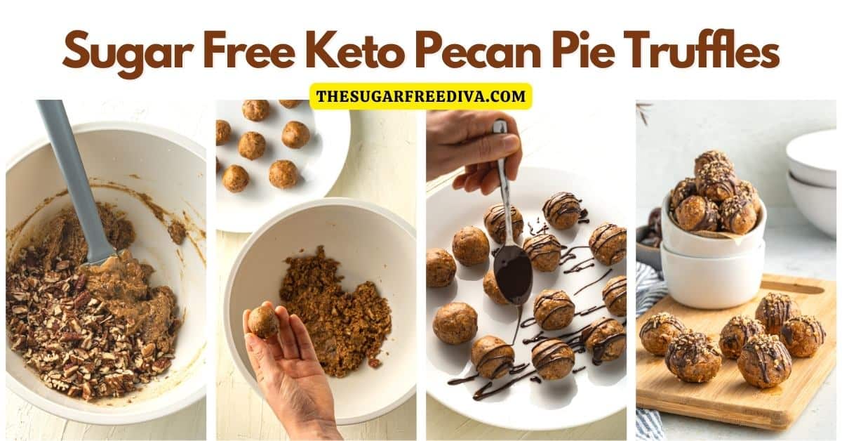 Sugar Free Keto Pecan Pie Truffles, a simple no bake keto low carbohydrate and vegan snack or dessert recipe.