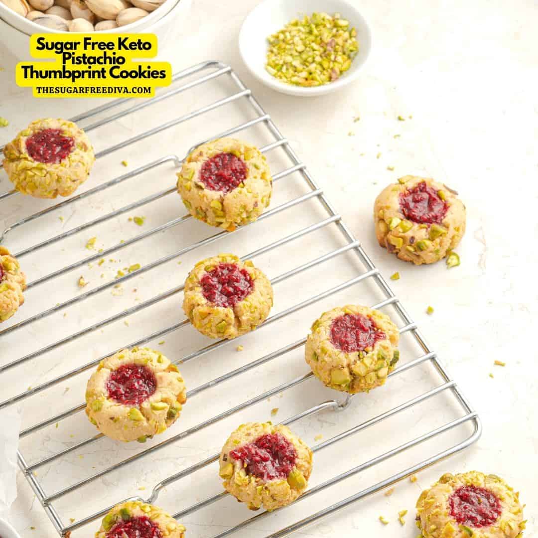 Sugar Free Keto Pistachio Thumbprint Cookies, a simple and delicious dessert recipe with no added sugar, Keto, Low carb, Gluten free