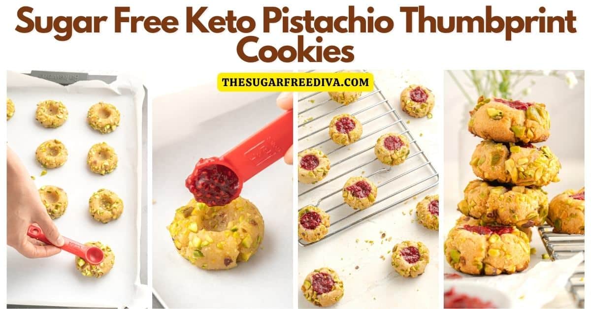 Sugar Free Keto Pistachio Thumbprint Cookies, a simple and delicious dessert recipe with no added sugar, Keto, Low carb, Gluten free