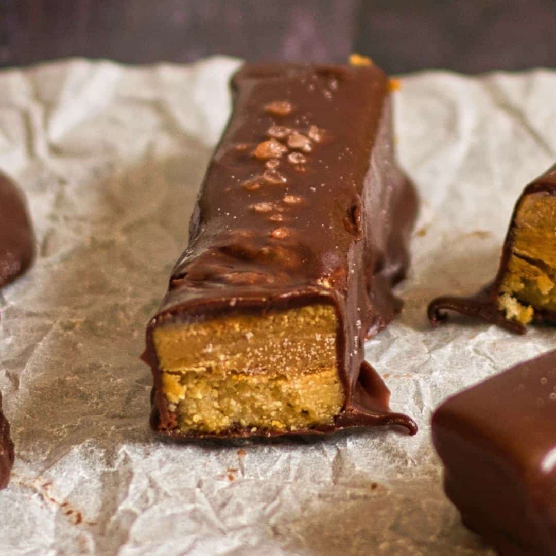 Sugar Free Peanut Butter Twix, a delicious copycat version of a peanut butter flavored  candy bar. No added sugar, keto.
