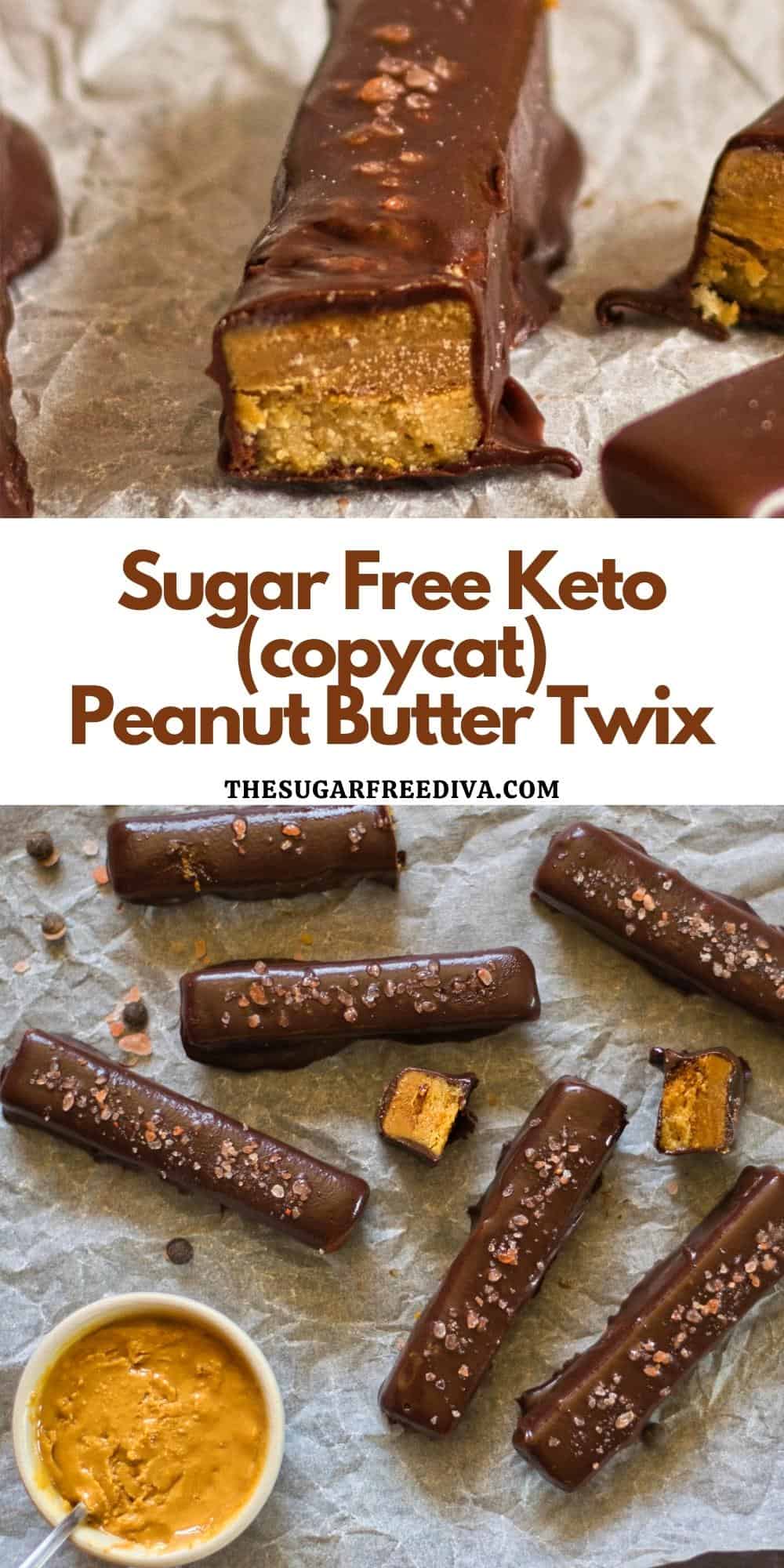 Sugar Free Peanut Butter Twix, a delicious copycat version of a peanut butter flavored  candy bar. No added sugar, keto.