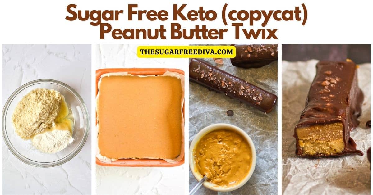 Sugar Free Peanut Butter Twix, a delicious copycat version of a peanut butter flavored  candy bar. No added sugar, keto.