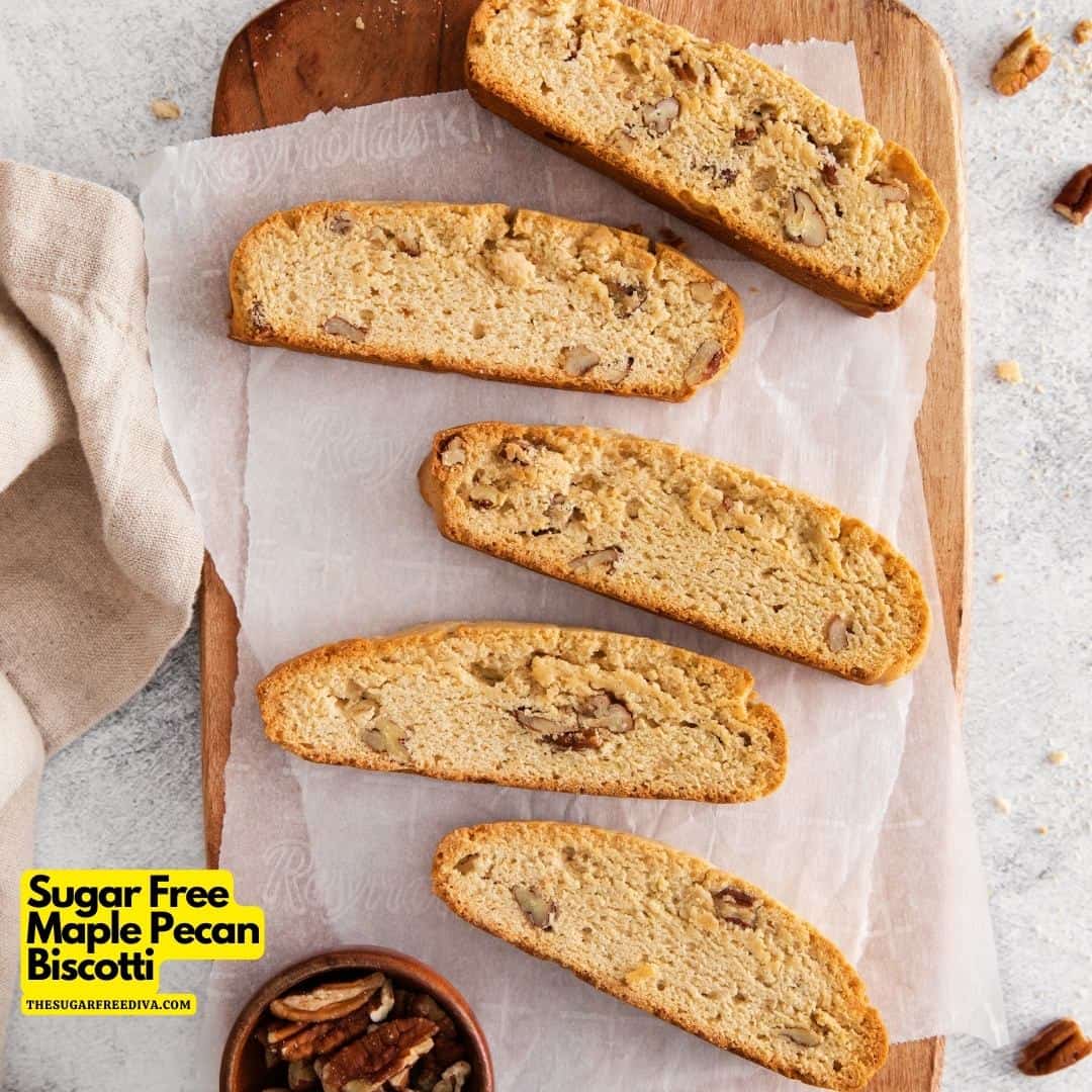 Sugar Free Maple Pecan Biscotti, a delicious no added sugar dessert recipe based upon a popular traditional Italian cookie.
