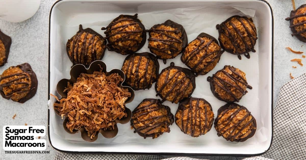 Sugar Free Samoas Macaroons, a simple and delicious dessert recipe featuring dulce de leche and shredded coconut. keto, low carb.