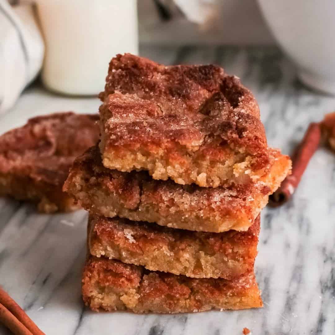 Sugar Free Snickerdoodle Bars, a simple dessert recipe for delicious cinnamon topped cake bars made with no added sugar.