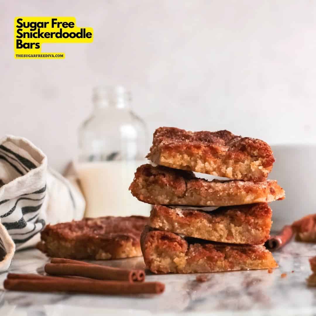 Sugar Free Snickerdoodle Bars, a simple dessert recipe for delicious cinnamon topped cake bars made with no added sugar.