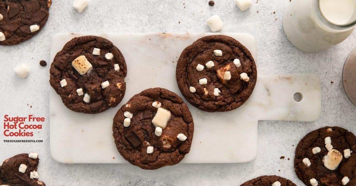 Sugar Free Hot Cocoa Cookies, a chewy and simple dessert cookie recipe that  features the flavors or hot cocoa but, without the added sugar.