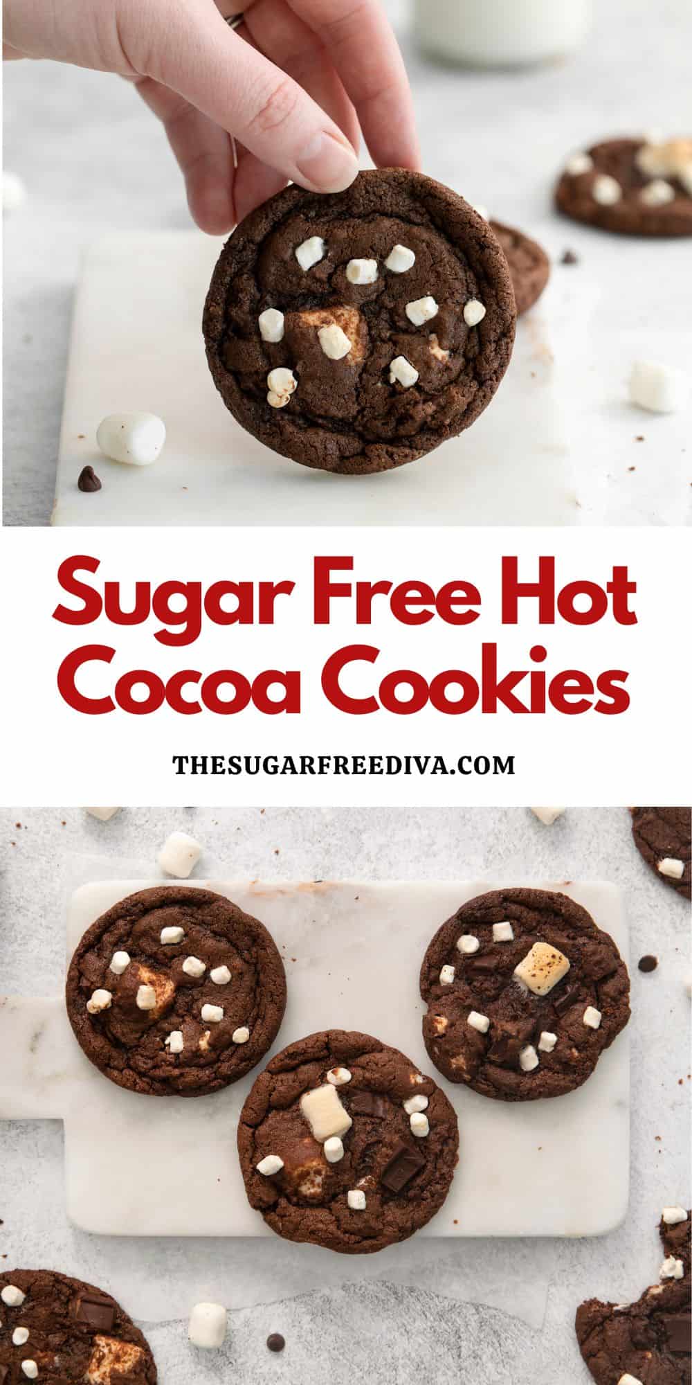 Sugar Free Hot Cocoa Cookies, a chewy and simple dessert cookie recipe that  features the flavors or hot cocoa but, without the added sugar.