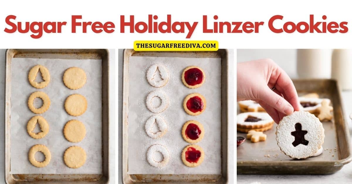 Sugar Free Holiday Linzer Cookies Recipe, a delicious Christmas dessert or snack idea made with no added sugar. Keto option.