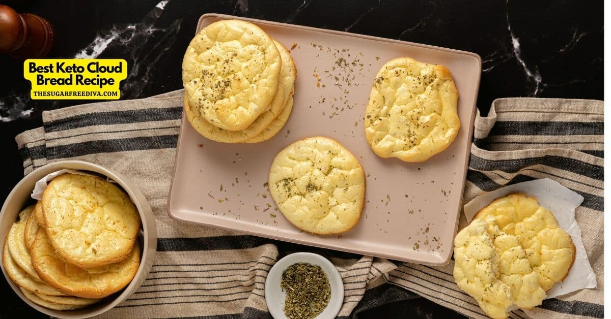 Sugar Free and Keto Cloud Bread, a simple and delicious four ingredient recipe that is low in carbohydrates and is gluten free.