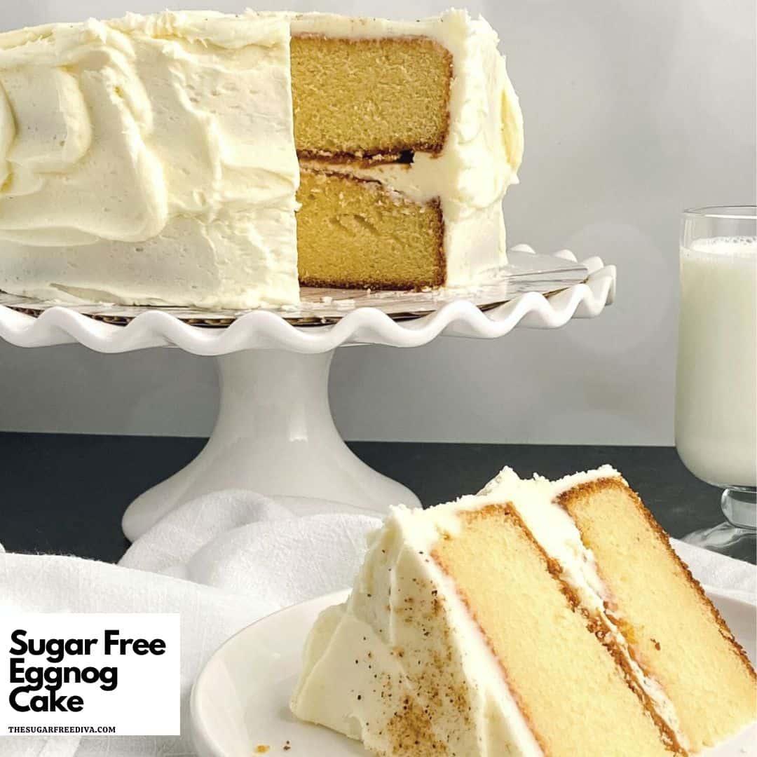 "Sugar Free Eggnog Cake, a delicious holiday or Christmas dessert recipe made with sugar free cake mix and eggnog.