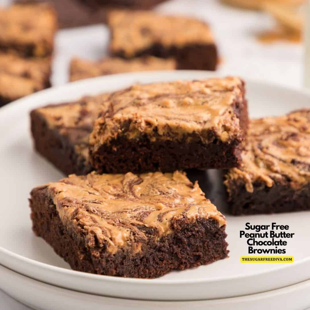 Sugar Free Peanut Butter Chocolate Brownies, a simple and delicious recipe  for fudgy chocolate peanut butter brownies  with no added sugar.
