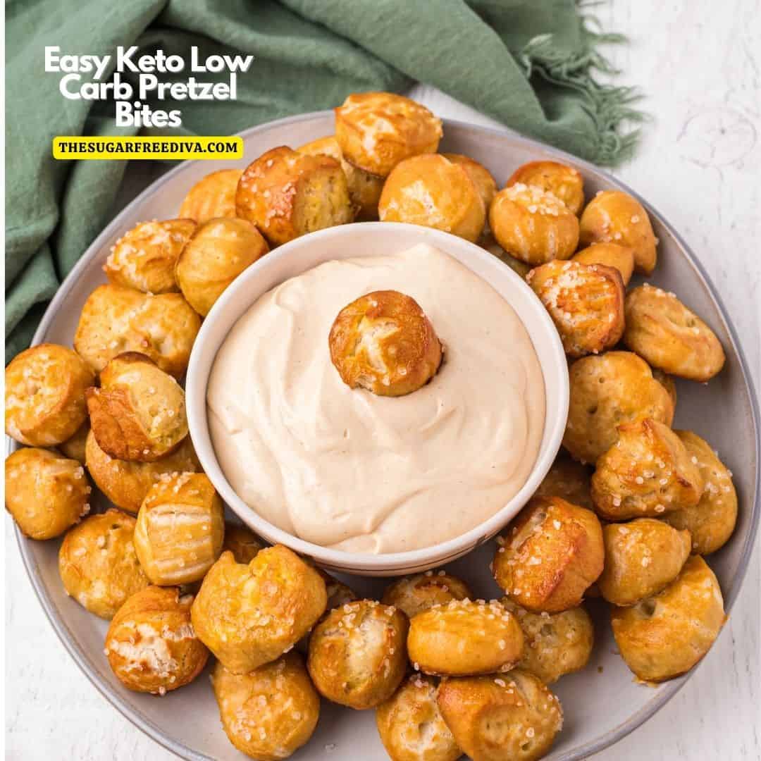 How to Make Keto Low Carb Pretzel Bites, a simple recipe for making homemade pretzel bites with a low carb honey mustard dip.