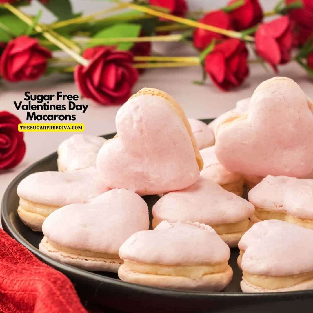 Sugar Free Valentines Day Macarons, no added sugar dessert heart shaped recipe inspired by Meringue Confection. GF,LC,SF diet friendly.