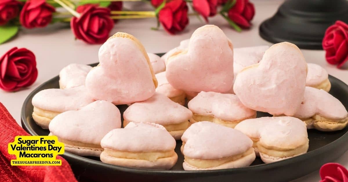 Sugar Free Valentines Day Macarons, no added sugar dessert heart shaped recipe inspired by Meringue Confection. GF,LC,SF diet friendly.