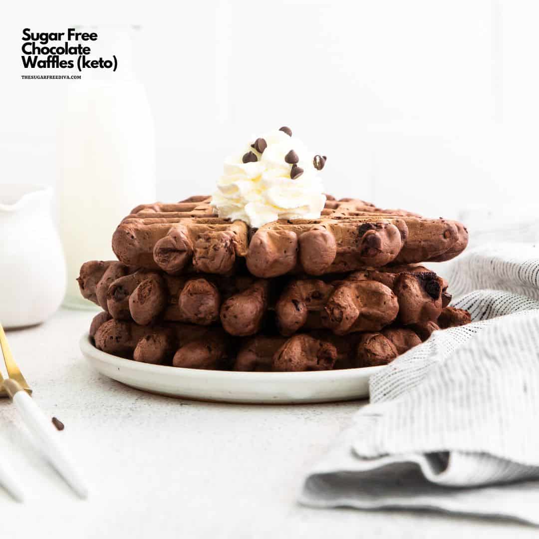 Sugar Free Chocolate Waffles. A delicious chocolatey  breakfast or brunch recipe made with no added sugar. Keto low carb gluten free option.