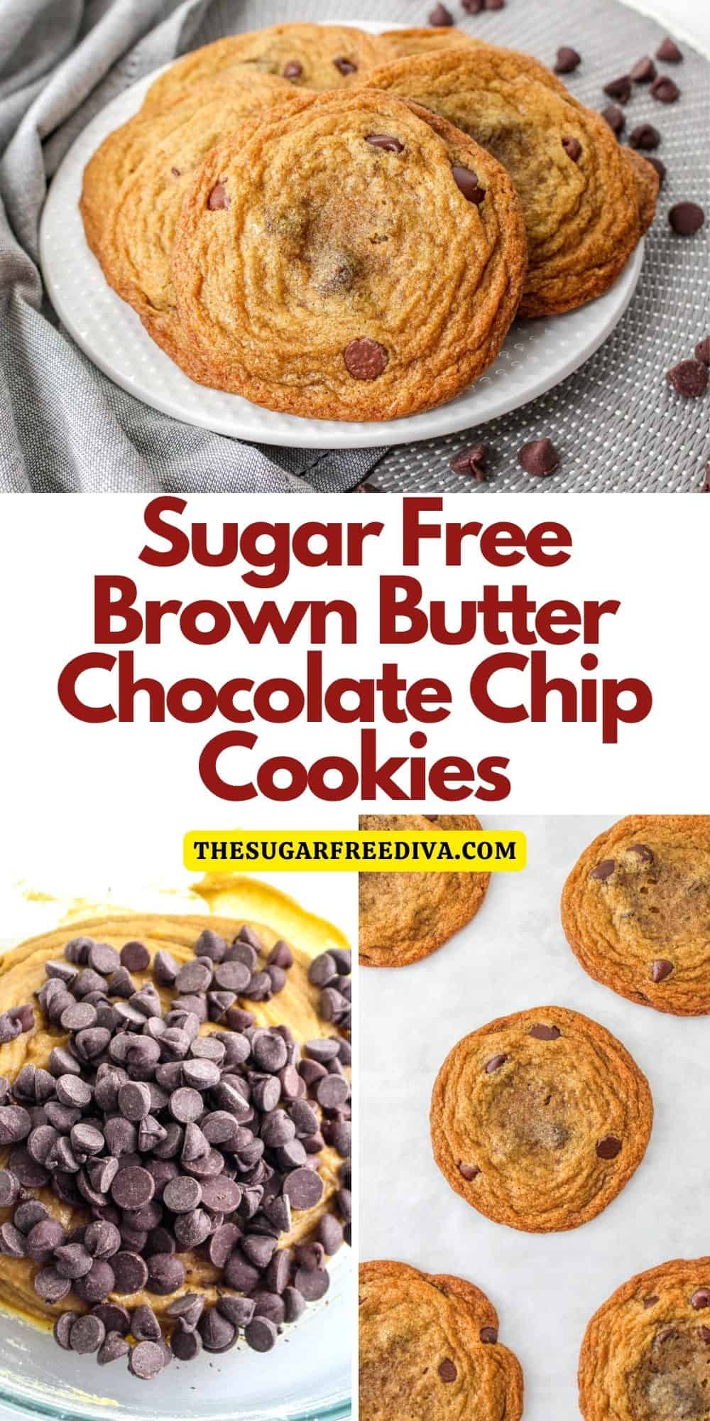 Sugar Free Brown Butter Chocolate Chip Cookies. A delicious recipe for flavorful soft and gooey cookies that have no added sugar.