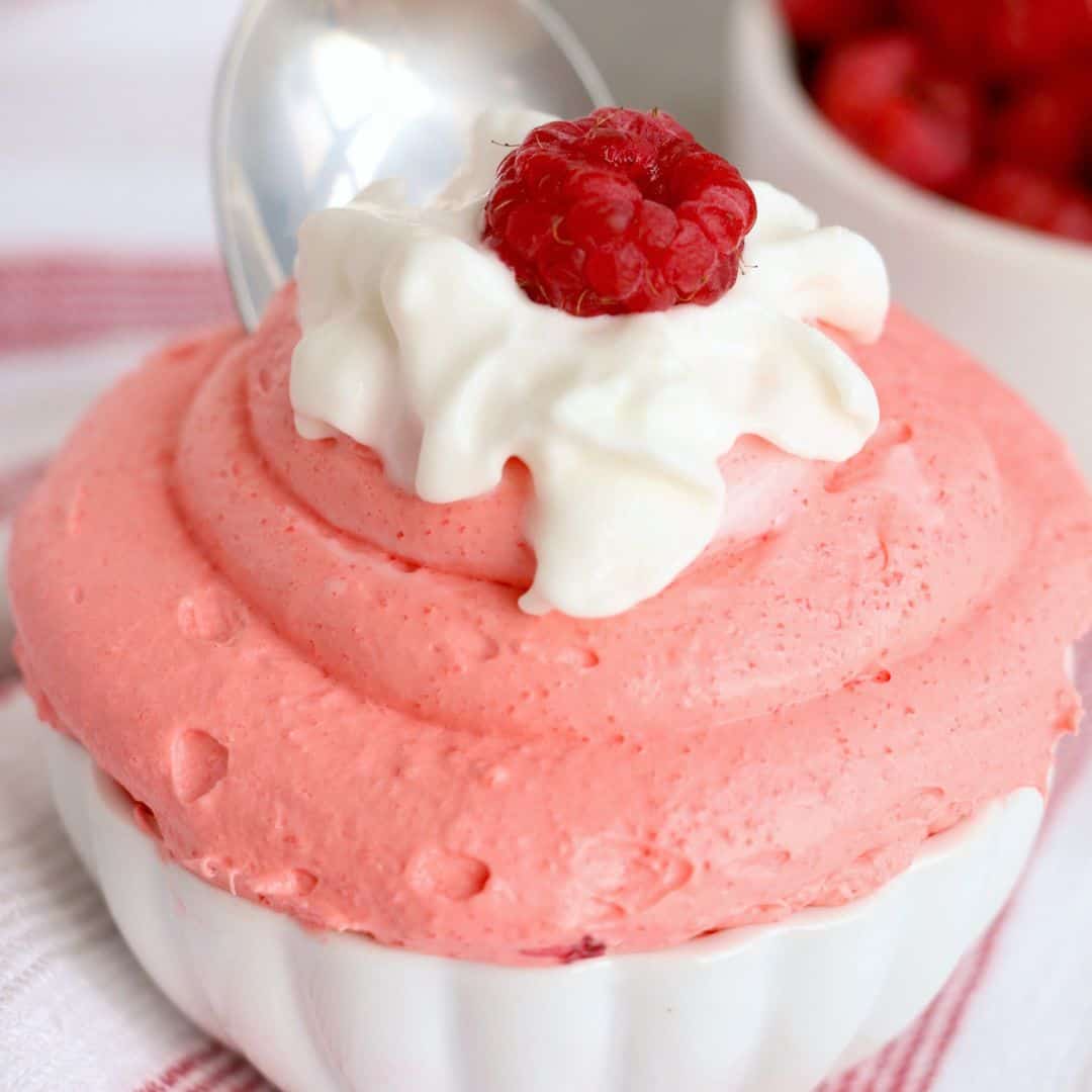 Sugar Free Keto Raspberry Fluff Dessert, a simple and delicious dessert recipe made with fresh raspberries and no added sugar.