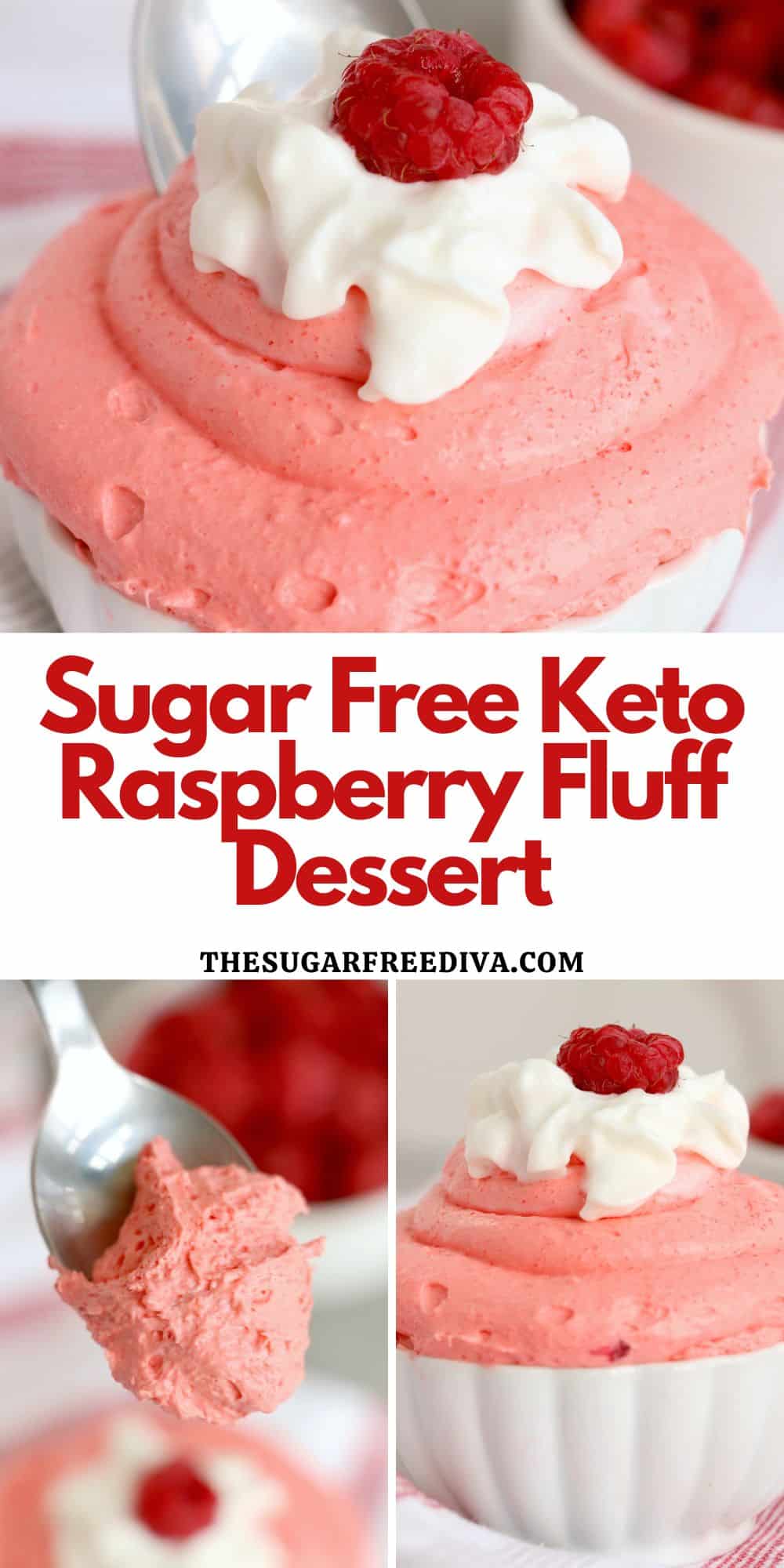 Sugar Free Keto Raspberry Fluff Dessert, a simple and delicious dessert recipe made with fresh raspberries and no added sugar.