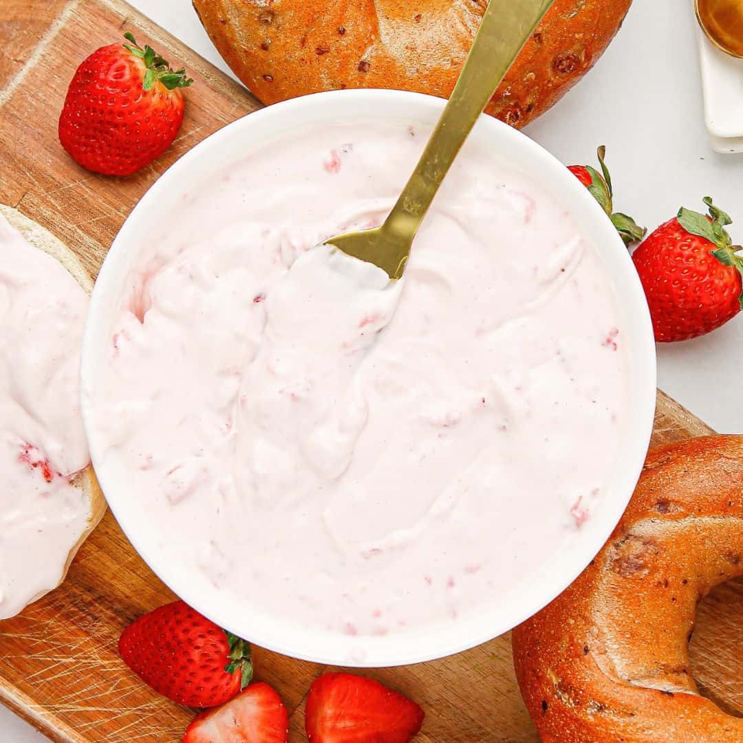 Sugar Free Strawberry Cream Cheese Spread, a delicious low carbohydrate spread or dip that is perfect with bread, bagels, and with desserts.
