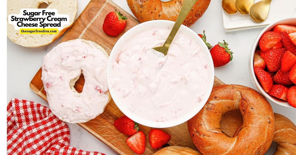 Sugar Free Strawberry Cream Cheese Spread, a delicious low carbohydrate spread or dip that is perfect with bread, bagels, and with desserts.