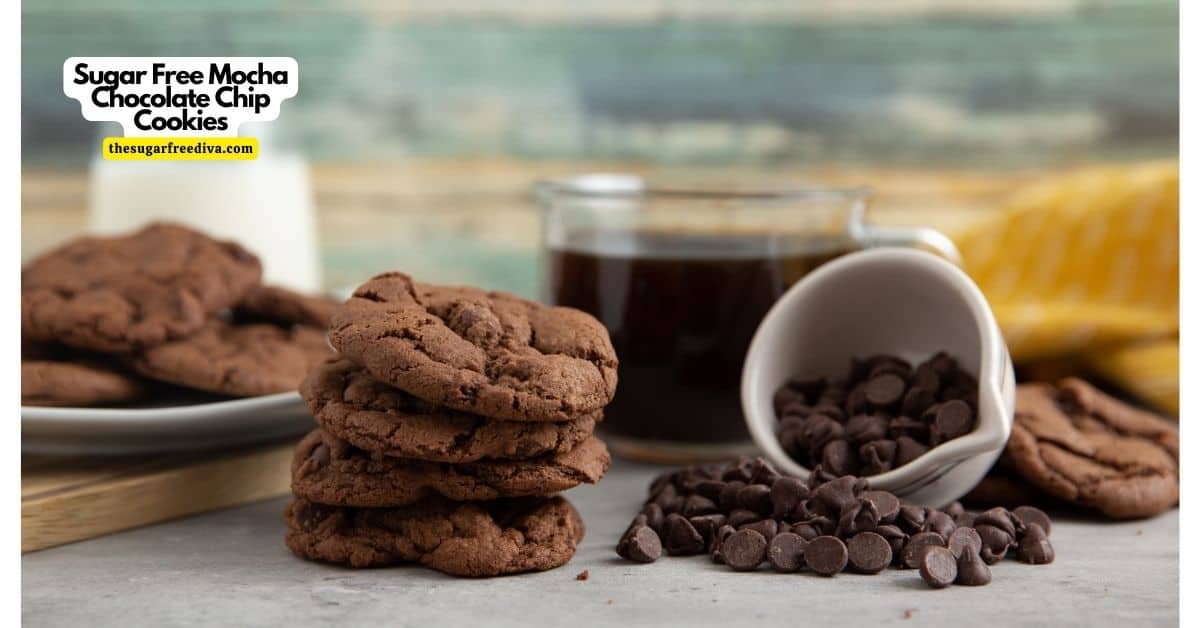 Sugar Free Mocha Chocolate Chip Cookies, a delicious dessert or snack recipe made with brewed coffee and no added sugar. 