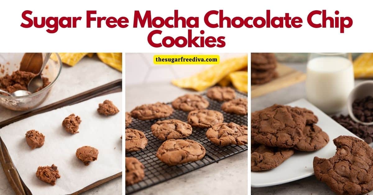 Sugar Free Mocha Chocolate Chip Cookies, a delicious dessert or snack recipe made with brewed coffee and no added sugar. 