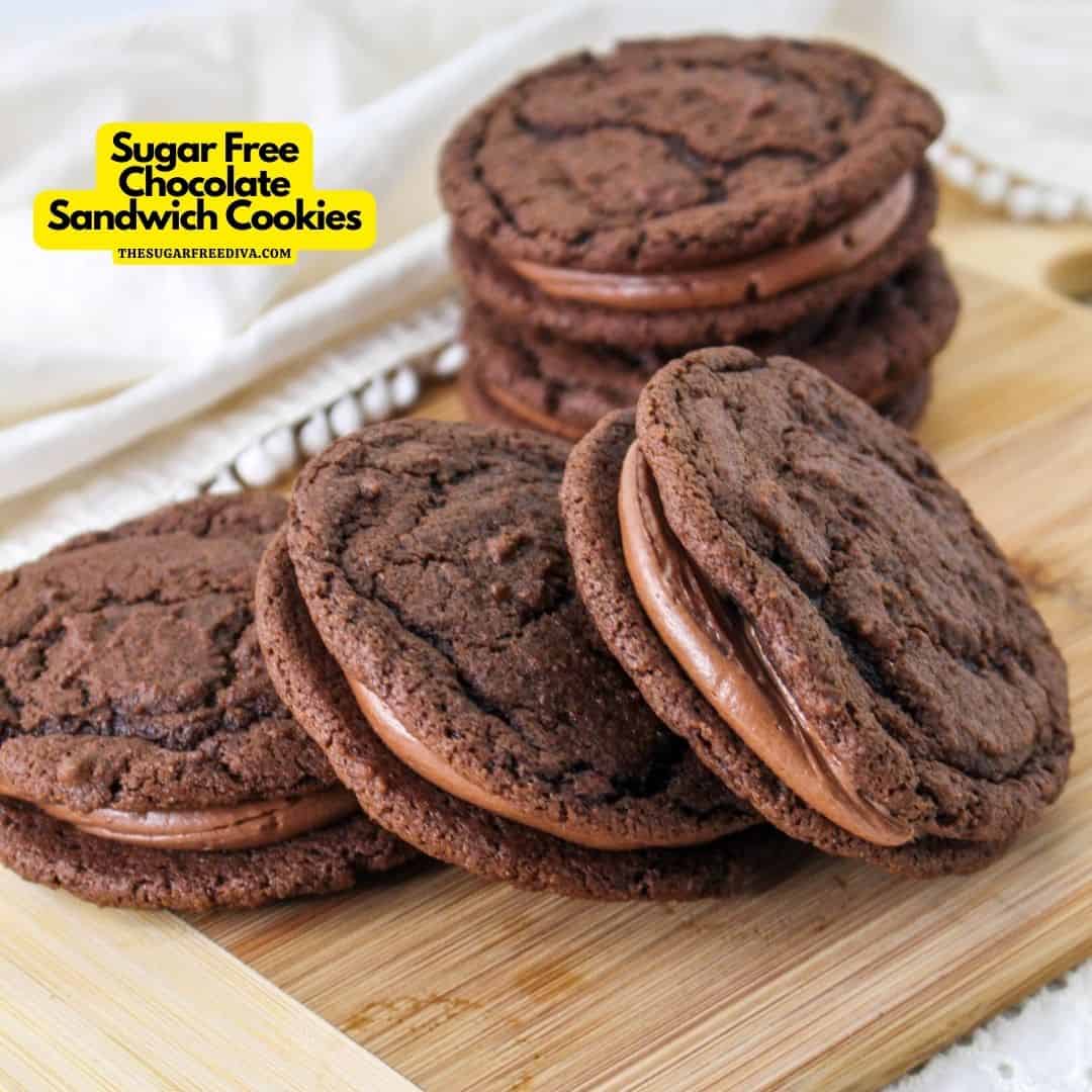 Sugar Free Chocolate Sandwich Cookies, a delicious dessert or snack recipe featuring crisp chocolate cookies with a creamy chocolate filling.