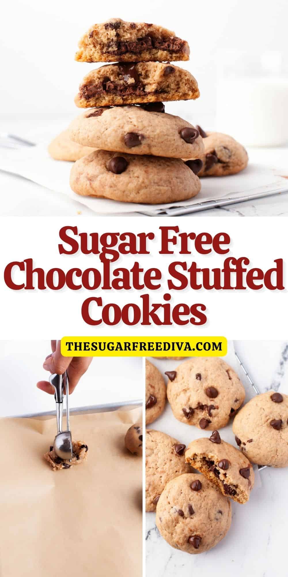 Sugar Free Chocolate Stuffed Cookies, a simple and delicious dessert recipe for chocolate chip cookies stuffed with chocolate or spread.