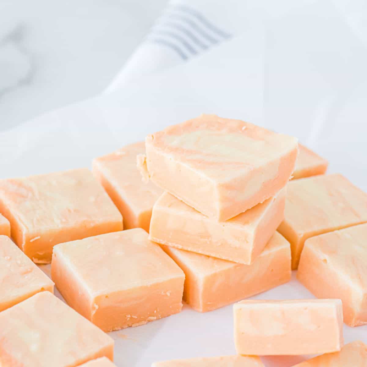 Sugar Free Creamsicle Fudge, a simple four ingredient recipe for creamy and delicious orange fudge made with no added sugar.