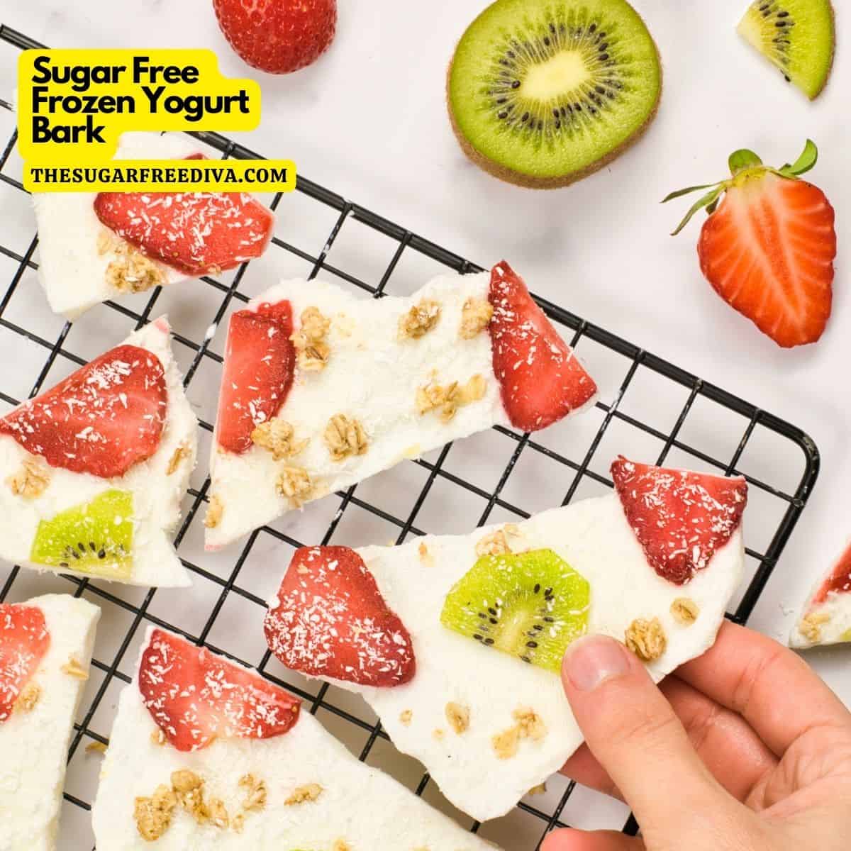 Sugar Free Frozen Yogurt Bark, a simple and delicious healthy snack made with healthy ingredients including yogurt and fresh fruit.