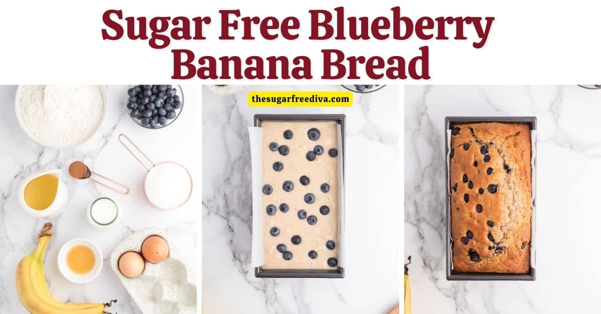 Sugar Free Blueberry Banana Bread, a delicious and simple recipe for a sweet and tart quick bread made with no added sugar.