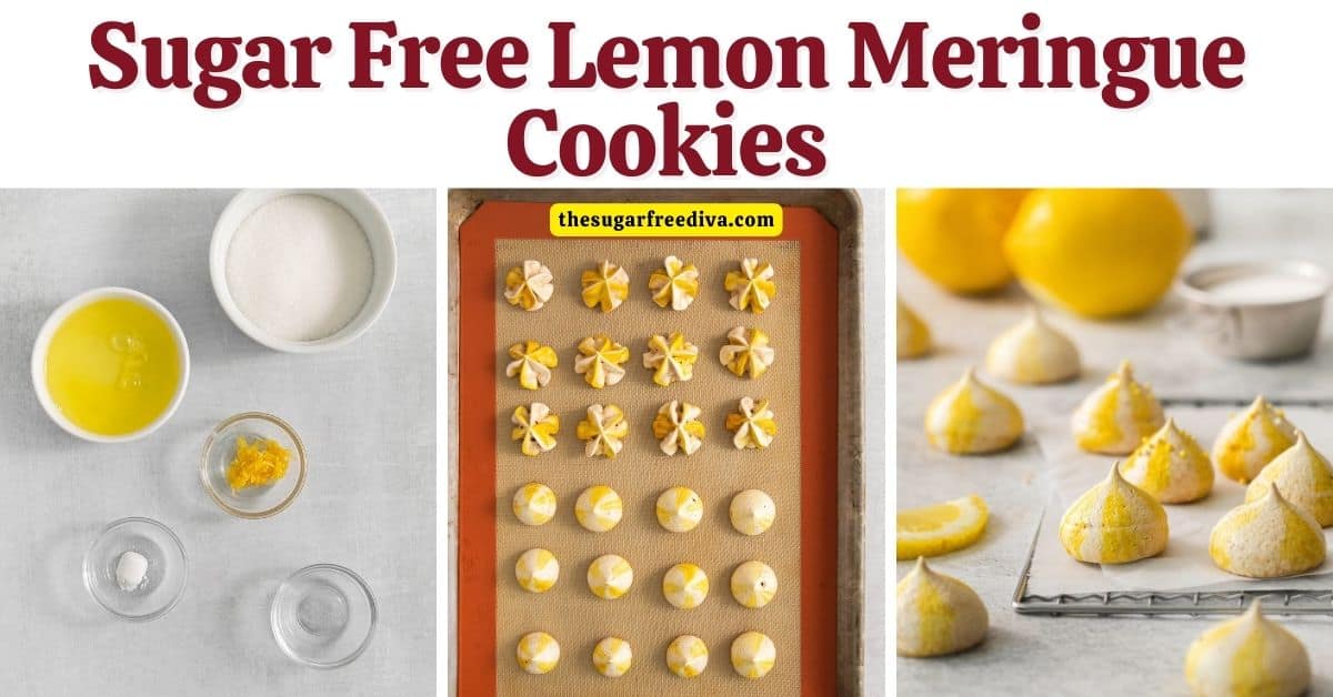 Sugar Free Lemon Meringue Cookies, a simple and delicious lemon flavored cookie recipe made with no added sugar. Keto, low carb, gluten free.