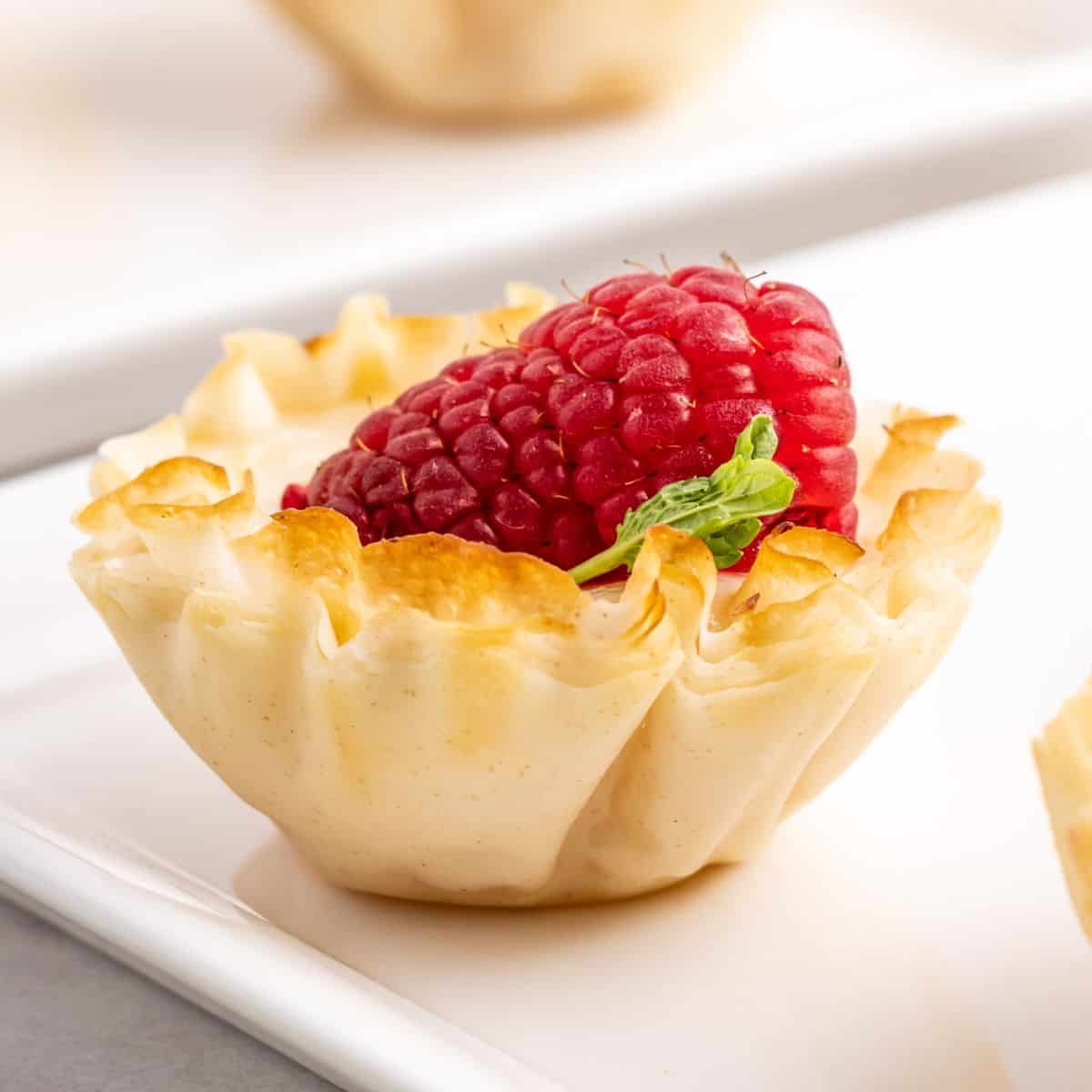 Sugar Free Mini Lemon Tarts, a simple  dessert recipe featuring a creamy lemon filling in a flaky crisp phyllo cup. Made with no added sugar.