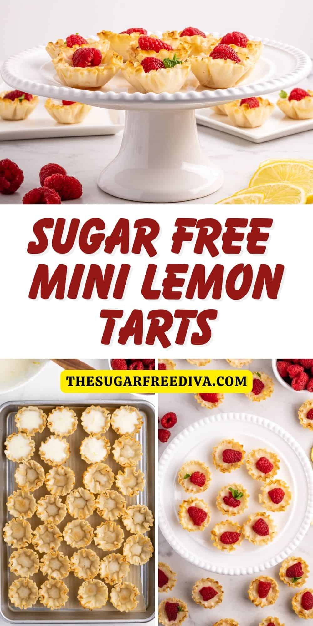 Sugar Free Mini Lemon Tarts, a simple  dessert recipe featuring a creamy lemon filling in a flaky crisp phyllo cup. Made with no added sugar.